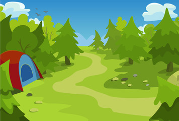 Cartoon stylized vector illustration with  landscape of forest.