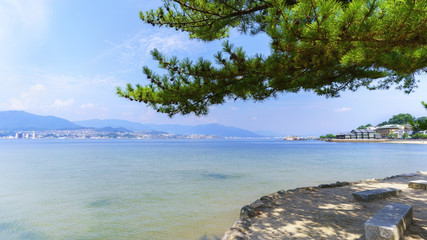 Beautiful scenery from Miyajima island viewing Miyajimaguchi and inland sea