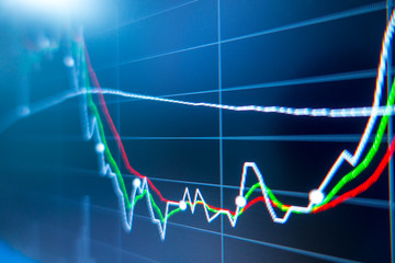 Stock exchange market graph analysis background
