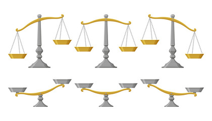 Scales set with different balances. Vector illustration.