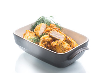 chicken fried in batter with dill