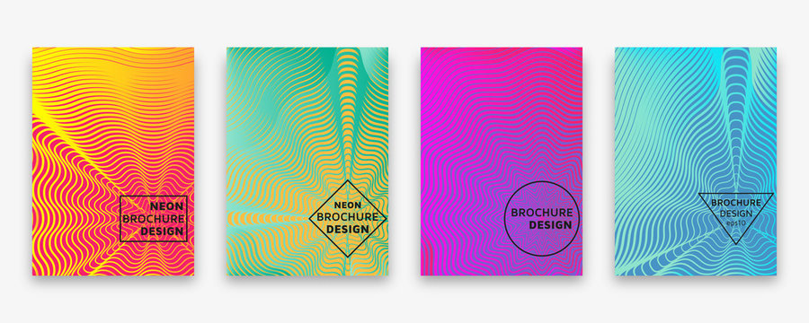Brochure design with halftone wave lines and neon gradients. Vector illustration.