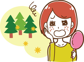 花粉症による肌荒れに困る女性のイラスト