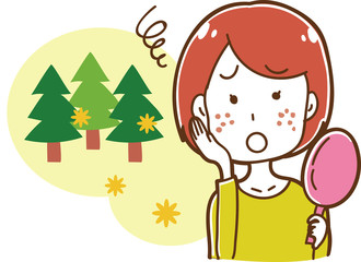 花粉症による肌荒れに困る女性のイラスト