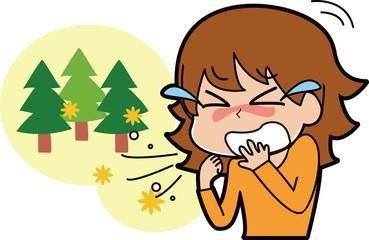 花粉症でくしゃみが止まらない女性のイラスト