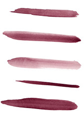 Watercolor. Red marsala abstract painted ink strokes set on watercolor paper. Isolated on white