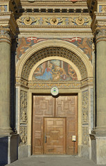 Decorated entrance portal to the Cathedral of Santa Maria Assunta of Aosta comes from the V-XIX...