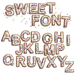 Christmas gingerbread cookies alphabet and numbers, vector illustration.