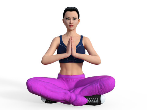 Young asian woman practicing yoga 3D