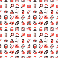 Health medical emergency vector seamless pattern background healthcare medication drug laboratory science chemical capsule