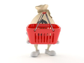 Fototapeta premium Dollar money bag character holding empty shopping basket
