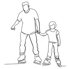 dad with a daughter on rollers