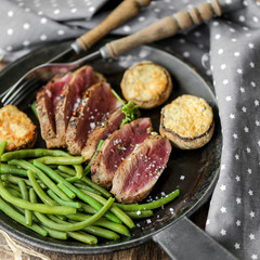magret de canard, haricots verts et champignons farcis 4