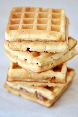 Delicious fresh waffles stuffed with condensed milk