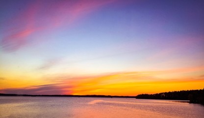 Fototapeta na wymiar dramatic midnight sun sunset in finland