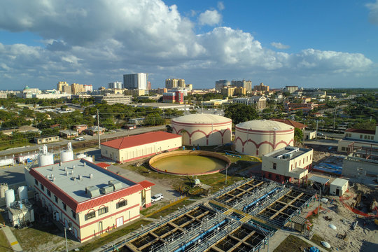 Aerial drone image water purification plant West Palm Beach Florida