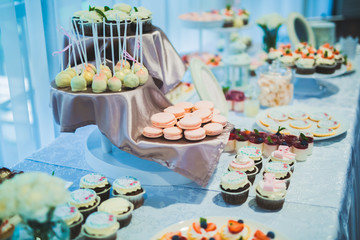 Delicious wedding reception candy bar dessert table