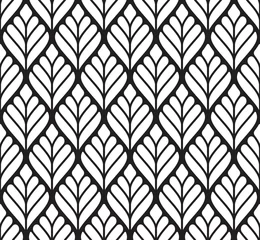 Printed kitchen splashbacks Geometric leaves Vector seamless texture. Modern geometric background. Monochrome repeating pattern with abstract leaves
