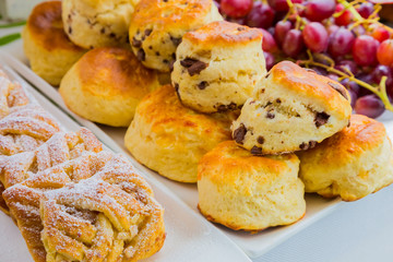 Breakfast Danish pastry and scone - Danish pastry and chocolate chip scone for catering at Spring Festival picnic event