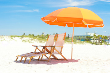 orange Beach chairs and shelter