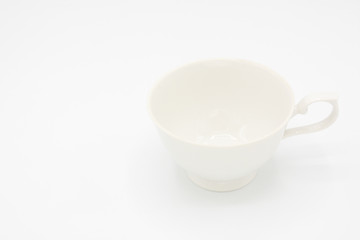 white ceramic coffee cup on white background