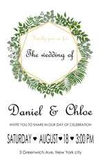 Fototapeta na wymiar Wedding Invitation, rsvp modern card Design. Vector natural, botanical, elegant template.
