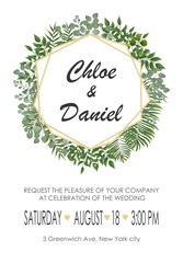 Wedding Invitation, rsvp modern card Design. Vector natural, botanical, elegant template.