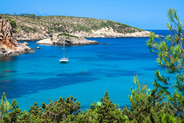 Naklejka premium Ibiza Punta de Xarraca turquoise beach paradise in Balearic Islands