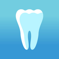 Obraz premium Tooth white icon. Flat vector cartoon illustration. Objects isolated on blue background.