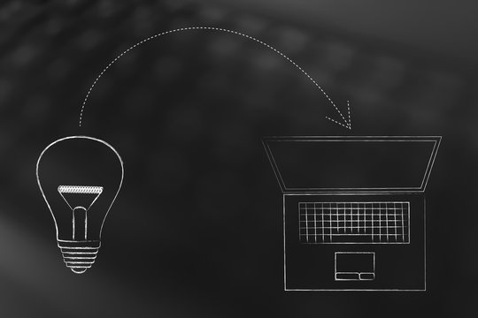  laptop and idea going into it with arrow