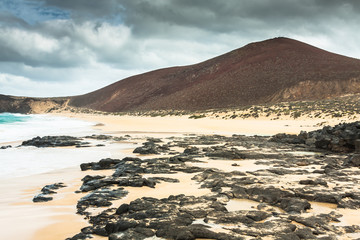 Fototapeta na wymiar Beautiful beach las conchas,on La Graciosa, a small island near Lanzarote, Canary Islands