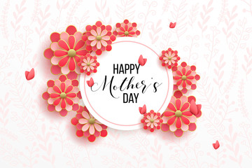 Happy mother's day layout design with roses, lettering, ribbon, frame, dotted background. Vector illustration. Best mom / mum ever cute feminine design for menu, flyer, card, invitation.