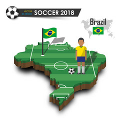 Obraz premium Brazil national soccer team . Football player and flag on 3d design country map . isolated background . Vector for international world championship tournament 2018 concept