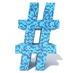 Conceptual blue light and dark square mosaic ceramic or glass tiles font isolated on white background. 3D illustration of bathroom or pool abstract texture pattern for education or spa concept design