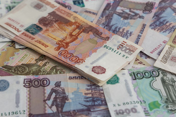 Russian money. Banknotes 500 rubles, 1000 rubles, 5000 rubles