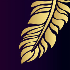 Golden vintage pen on a purple gradient background, beautiful idea for a poster. Contour vector of the writer's pen