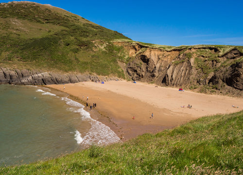 Beautiful golden sands at Mwnt Beach, Cardigan Bay, Pembrokeshire, Wales, UK