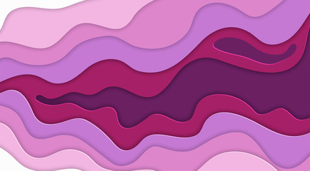 Paper art cartoon abstract waves in realistic trendy craft style. Modern origami design template. Concept inspiration or idea for your projects. Vector illustration.