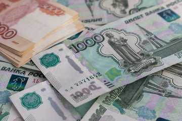 Russian money. Banknotes 1000 rubles, 5000 rubles