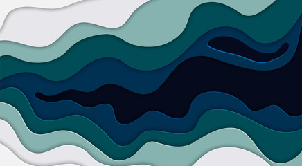 Paper art cartoon abstract waves in realistic trendy craft style. Modern origami design template. Concept inspiration or idea for your projects. Vector illustration.