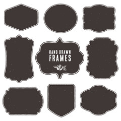 Set of vintage blank frames and labels. Hand drawn vector illustration. Vol.1