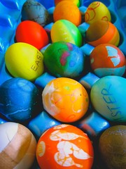 Fototapeta na wymiar closeup of colored easter eggs