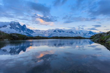Fototapeta na wymiar Mont Blanc reflected in Cheserys Lake, Mont Blanc, France