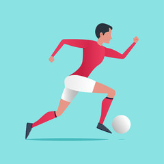Fototapeta na wymiar Running football player with a ball. Vector illustration