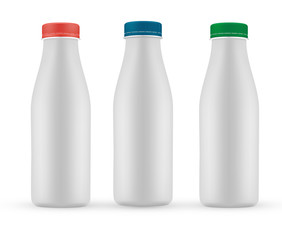  Blank milk or yoghurt white bottle with screw cap vector templa