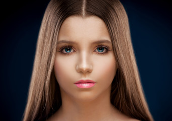 Fototapeta premium Studio, face, blue contact lenses, close up, sad