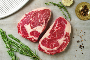 Two raw ribeye steak