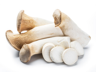 King oyster mushrooms on the white background.