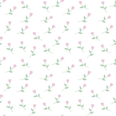 sweet light cute pink roses with leaves on white background seamless pattern