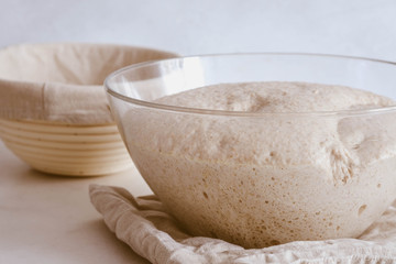 Dough on natural rye ferment. With bran. Alive. Natural. Without yeast. The concept of a healthy...